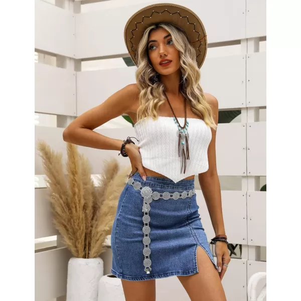 imageluvamia Jean Skirt for Women with Slit High Wasited Bodycon Stretch Pencil Mini Short Denim SkirtsClassic Blue