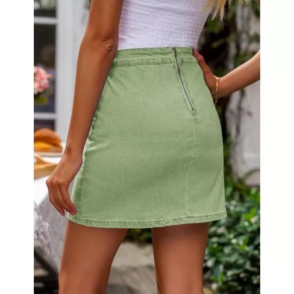 imageluvamia Jean Skirt for Women with Slit High Wasited Bodycon Stretch Pencil Mini Short Denim SkirtsLight Green