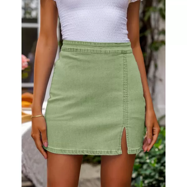 imageluvamia Jean Skirt for Women with Slit High Wasited Bodycon Stretch Pencil Mini Short Denim SkirtsLight Green