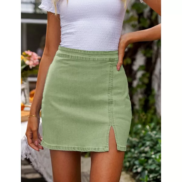 imageluvamia Jean Skirt for Women with Slit High Wasited Bodycon Stretch Pencil Mini Short Denim SkirtsLight Green