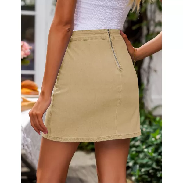 imageluvamia Jean Skirt for Women with Slit High Wasited Bodycon Stretch Pencil Mini Short Denim SkirtsLight Khaki