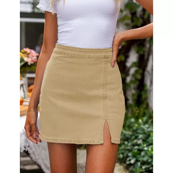 imageluvamia Jean Skirt for Women with Slit High Wasited Bodycon Stretch Pencil Mini Short Denim SkirtsLight Khaki