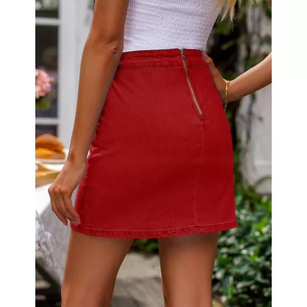 imageluvamia Jean Skirt for Women with Slit High Wasited Bodycon Stretch Pencil Mini Short Denim SkirtsRed