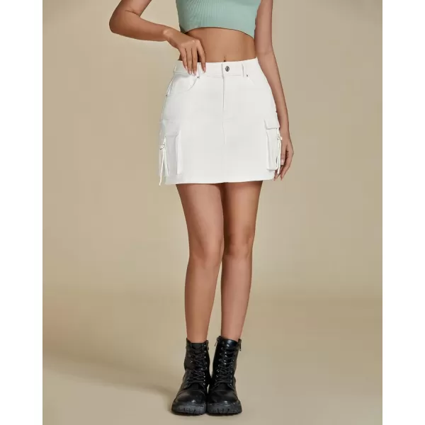 imageluvamia Jean Skirts for Women Denim Stretchy Cargo High Waisted Trendy Y2K Mini Skirt with Utility PocketsCream White