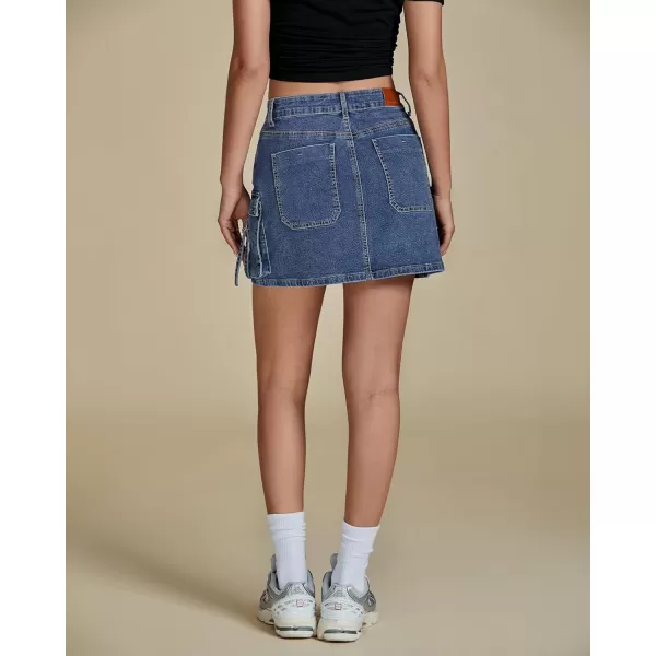 imageluvamia Jean Skirts for Women Denim Stretchy Cargo High Waisted Trendy Y2K Mini Skirt with Utility PocketsReef Blue