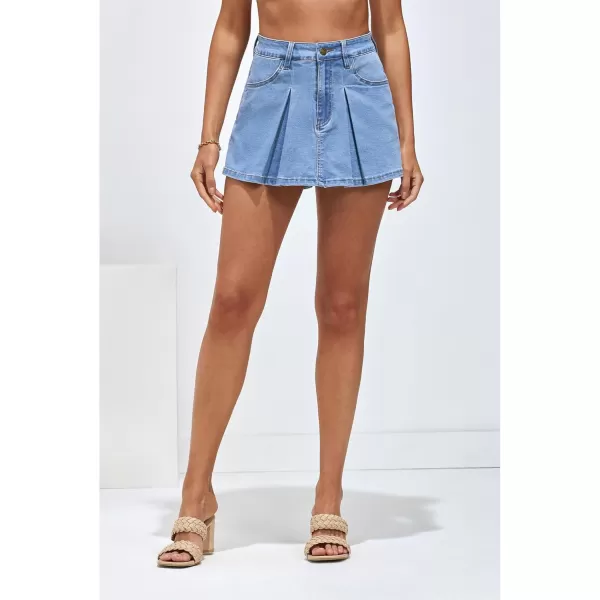 imageluvamia Skorts for Woman High Waisted Denim Shorts Trendy Jean Skort Skirt Country Concert Outfits Western Y2K SummerCool Blue