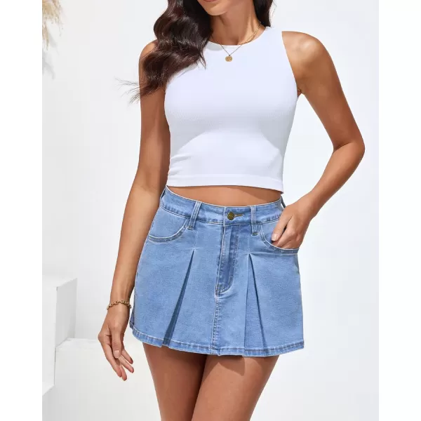 imageluvamia Skorts for Woman High Waisted Denim Shorts Trendy Jean Skort Skirt Country Concert Outfits Western Y2K SummerCool Blue