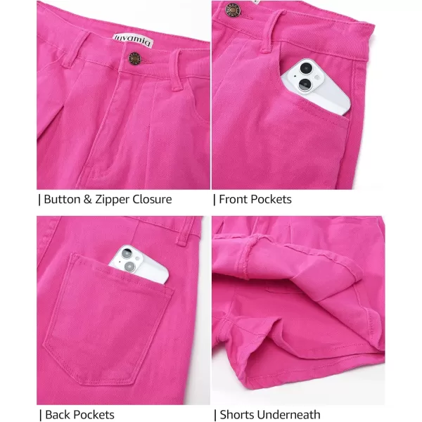 imageluvamia Skorts for Woman High Waisted Denim Shorts Trendy Jean Skort Skirt Country Concert Outfits Western Y2K SummerHot Pink