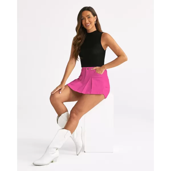 imageluvamia Skorts for Woman High Waisted Denim Shorts Trendy Jean Skort Skirt Country Concert Outfits Western Y2K SummerHot Pink