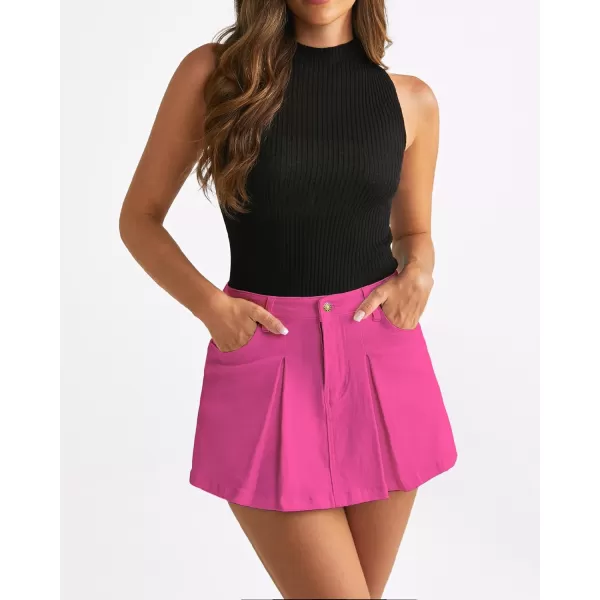 imageluvamia Skorts for Woman High Waisted Denim Shorts Trendy Jean Skort Skirt Country Concert Outfits Western Y2K SummerHot Pink