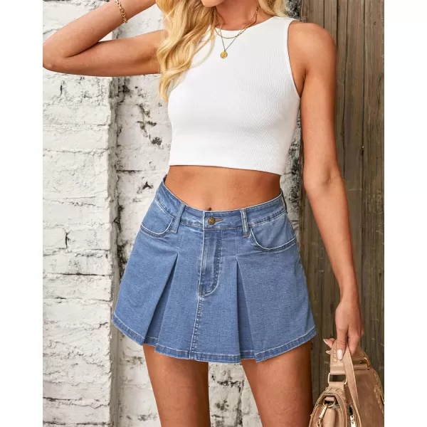 imageluvamia Skorts for Woman High Waisted Denim Shorts Trendy Jean Skort Skirt Country Concert Outfits Western Y2K SummerMedium Blue