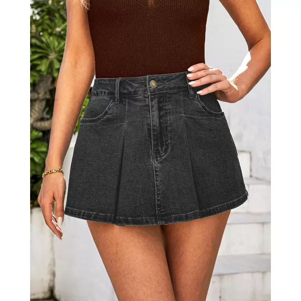 imageluvamia Skorts for Woman High Waisted Denim Shorts Trendy Jean Skort Skirt Country Concert Outfits Western Y2K SummerWashed Black