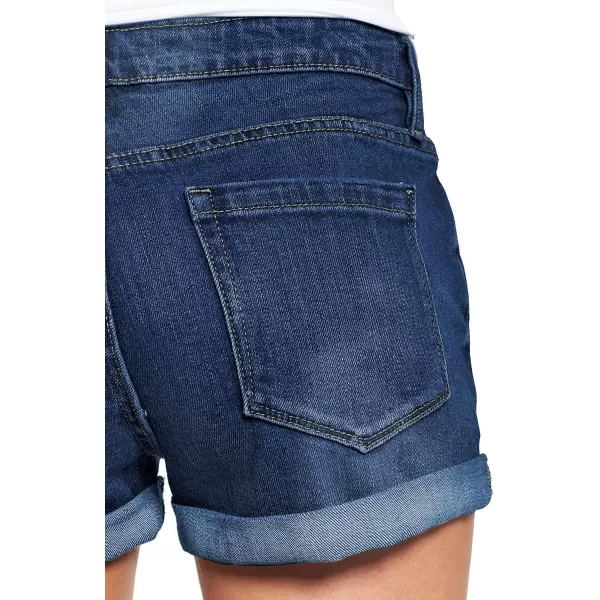 imageluvamia Womens Denim Jean Shorts High Waisted Stretchy Short JeansE Deep Blue