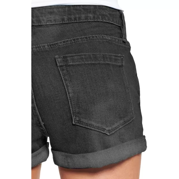 imageluvamia Womens Denim Jean Shorts High Waisted Stretchy Short JeansE Stormy Black