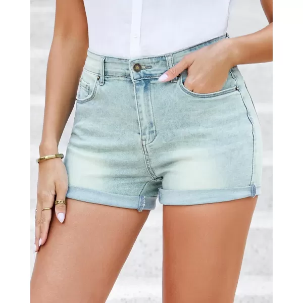 imageluvamia Womens Denim Jean Shorts High Waisted Stretchy Short JeansVintage Powder Blue