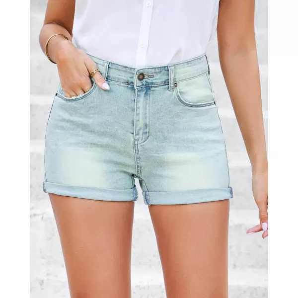 imageluvamia Womens Denim Jean Shorts High Waisted Stretchy Short JeansVintage Powder Blue