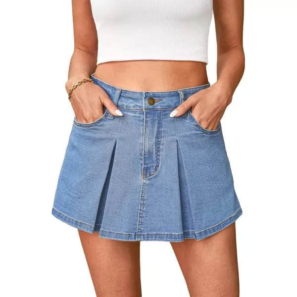 imageluvamia Skorts for Woman High Waisted Denim Shorts Trendy Jean Skort Skirt Country Concert Outfits Western Y2K SummerMedium Blue