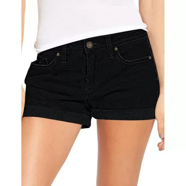 imageluvamia Womens Denim Jean Shorts High Waisted Stretchy Short JeansE Black