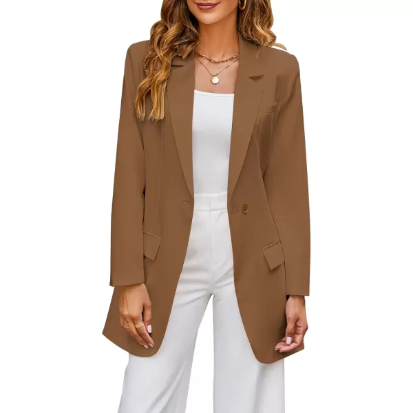 imageluvamia 2023 Blazers for Women Business Casual Outfits Fashion Dressy Long Suit Jacket Office Belted Blazer Dress WorkAmber Brown