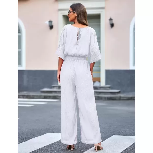 imageluvamia 2 Piece Outfits for Women Summer 2024 Faux Wrap Crop Top Elastic High Waisted Wide Leg Pants Set Beach VacationWhite