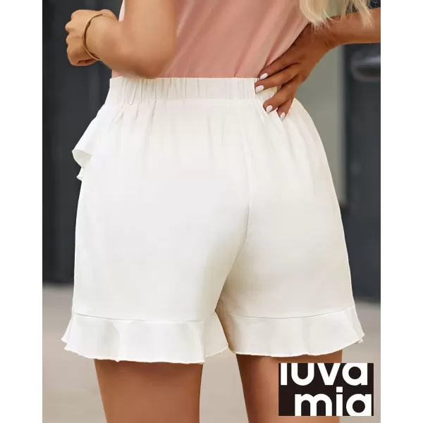 imageluvamia 2023 High Waisted Shorts Women Flowy Shorts Dressy Casual Summer Ruffle Pull On Elastic Waist Skorts Lightweight