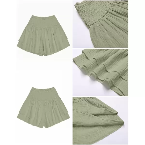 imageluvamia 2023 Shorts for Women Casual Summer High Waisted Smocked Ruffle Elastic Waist Flowy Tiered Pleated Beach Shorts