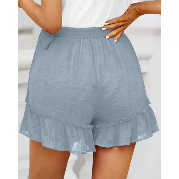 imageluvamia 2023 Womens Shorts for Summer Casual Flowy Shorts High Waisted Ruffle Wrap Skorts Pull On Elastic Waist VacationBlue Gray