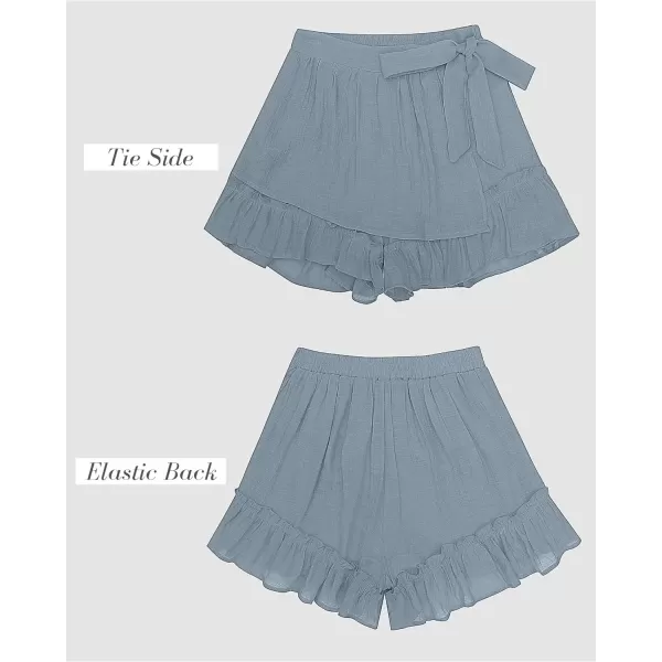 imageluvamia 2023 Womens Shorts for Summer Casual Flowy Shorts High Waisted Ruffle Wrap Skorts Pull On Elastic Waist VacationBlue Gray