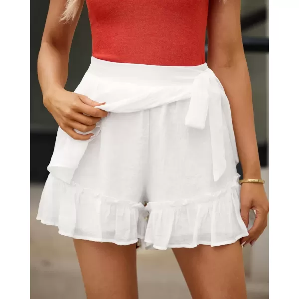 imageluvamia 2023 Womens Shorts for Summer Casual Flowy Shorts High Waisted Ruffle Wrap Skorts Pull On Elastic Waist VacationBrilliant White