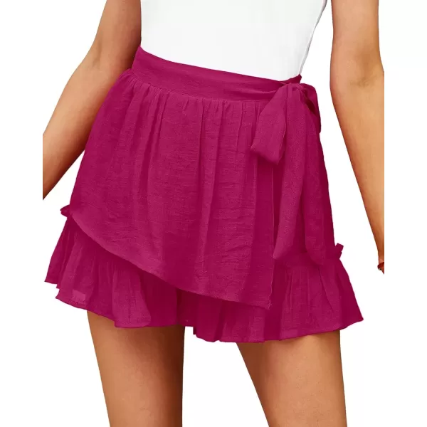 imageluvamia 2023 Womens Shorts for Summer Casual Flowy Shorts High Waisted Ruffle Wrap Skorts Pull On Elastic Waist VacationHot Pink