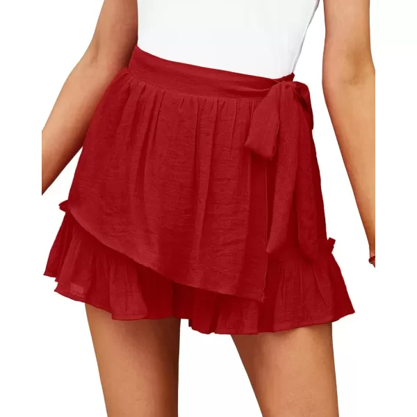 imageluvamia 2023 Womens Shorts for Summer Casual Flowy Shorts High Waisted Ruffle Wrap Skorts Pull On Elastic Waist VacationLuscious Red