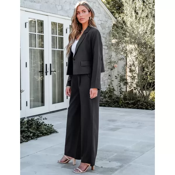 imageluvamia Suits for Women 2 Piece Sets Business Casual Outfits Dressy Cropped Blazer Wide Leg Pants Suit Office WorkBlack