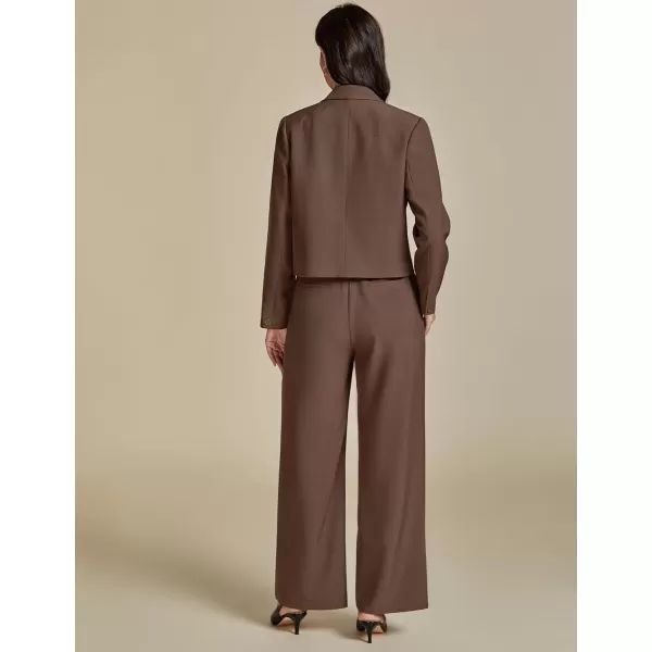 imageluvamia Suits for Women 2 Piece Sets Business Casual Outfits Dressy Cropped Blazer Wide Leg Pants Suit Office WorkBrown