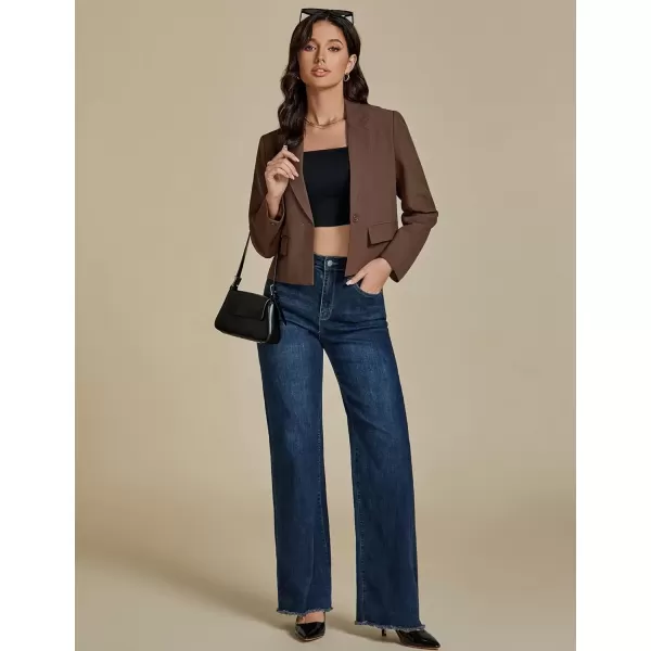 imageluvamia Suits for Women 2 Piece Sets Business Casual Outfits Dressy Cropped Blazer Wide Leg Pants Suit Office WorkBrown