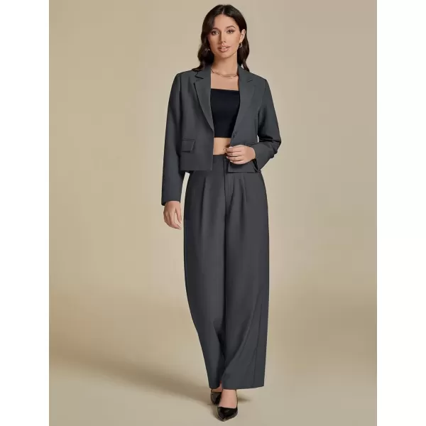 imageluvamia Suits for Women 2 Piece Sets Business Casual Outfits Dressy Cropped Blazer Wide Leg Pants Suit Office WorkDark Grey