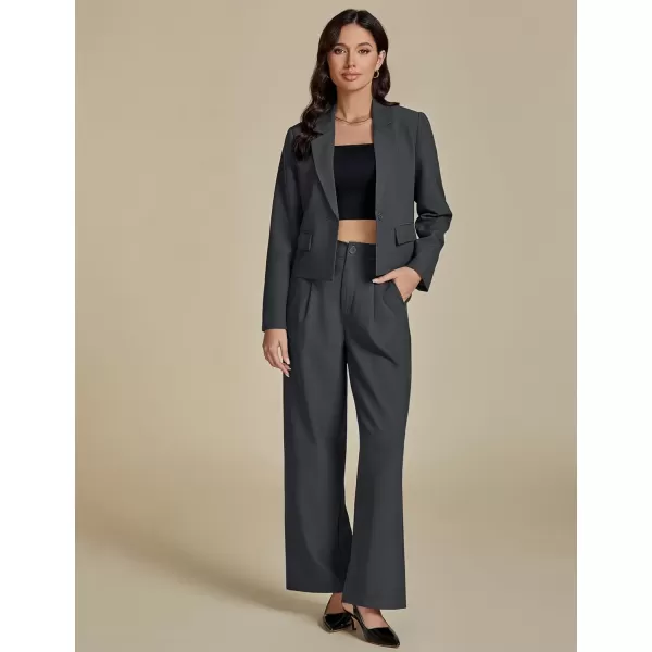 imageluvamia Suits for Women 2 Piece Sets Business Casual Outfits Dressy Cropped Blazer Wide Leg Pants Suit Office WorkDark Grey