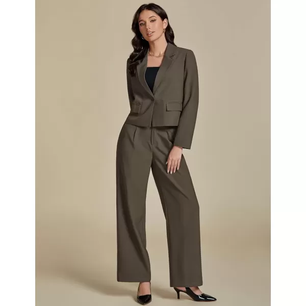 imageluvamia Suits for Women 2 Piece Sets Business Casual Outfits Dressy Cropped Blazer Wide Leg Pants Suit Office WorkDusky Green1