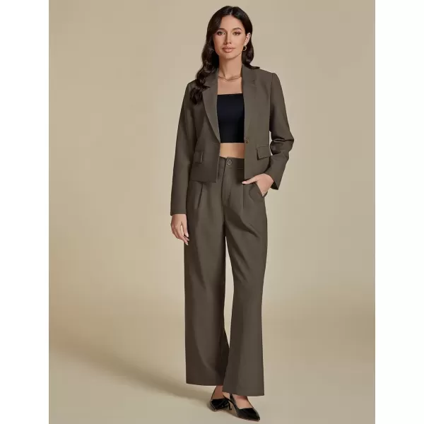 imageluvamia Suits for Women 2 Piece Sets Business Casual Outfits Dressy Cropped Blazer Wide Leg Pants Suit Office WorkDusky Green1