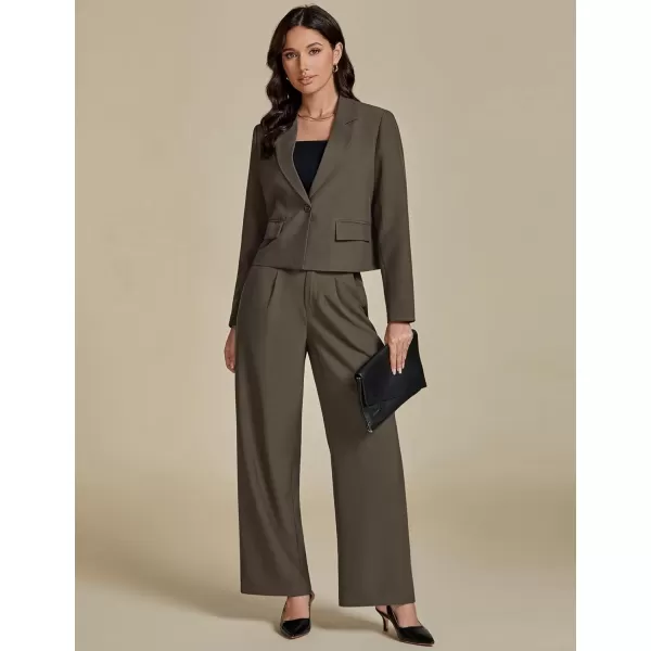 imageluvamia Suits for Women 2 Piece Sets Business Casual Outfits Dressy Cropped Blazer Wide Leg Pants Suit Office WorkDusky Green1