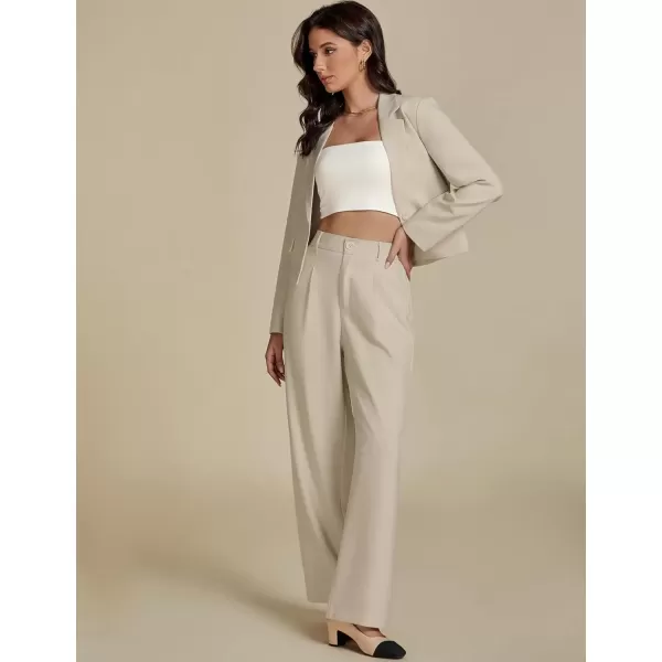 imageluvamia Suits for Women 2 Piece Sets Business Casual Outfits Dressy Cropped Blazer Wide Leg Pants Suit Office WorkLight Beige