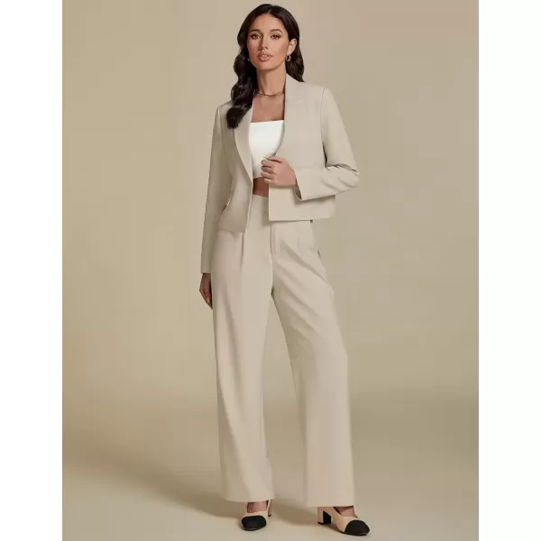 imageluvamia Suits for Women 2 Piece Sets Business Casual Outfits Dressy Cropped Blazer Wide Leg Pants Suit Office WorkLight Beige