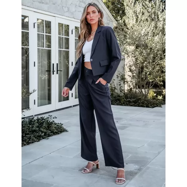 imageluvamia Suits for Women 2 Piece Sets Business Casual Outfits Dressy Cropped Blazer Wide Leg Pants Suit Office WorkNavy Blue