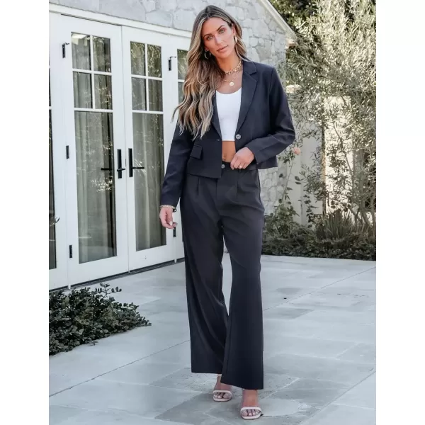 imageluvamia Suits for Women 2 Piece Sets Business Casual Outfits Dressy Cropped Blazer Wide Leg Pants Suit Office WorkNavy Blue