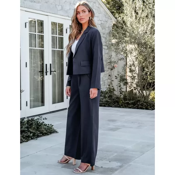 imageluvamia Suits for Women 2 Piece Sets Business Casual Outfits Dressy Cropped Blazer Wide Leg Pants Suit Office WorkNavy Blue