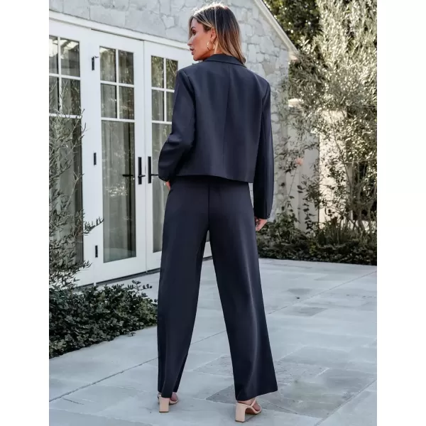 imageluvamia Suits for Women 2 Piece Sets Business Casual Outfits Dressy Cropped Blazer Wide Leg Pants Suit Office WorkNavy Blue