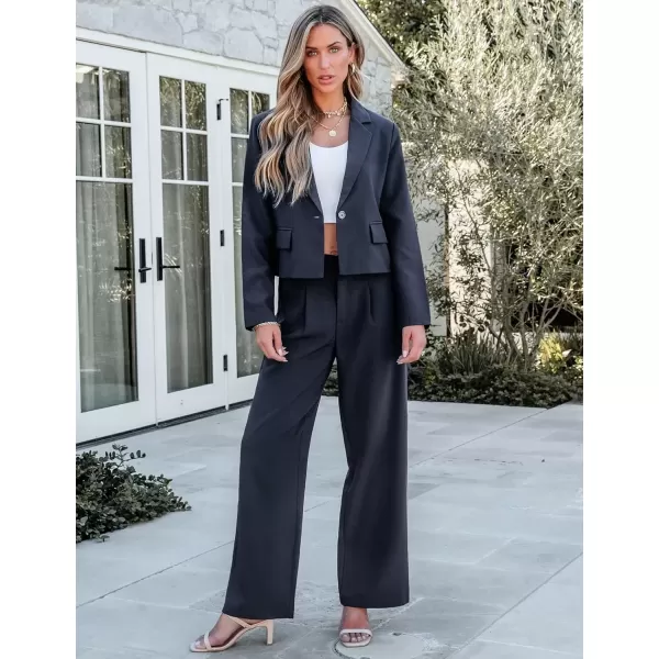 imageluvamia Suits for Women 2 Piece Sets Business Casual Outfits Dressy Cropped Blazer Wide Leg Pants Suit Office WorkNavy Blue