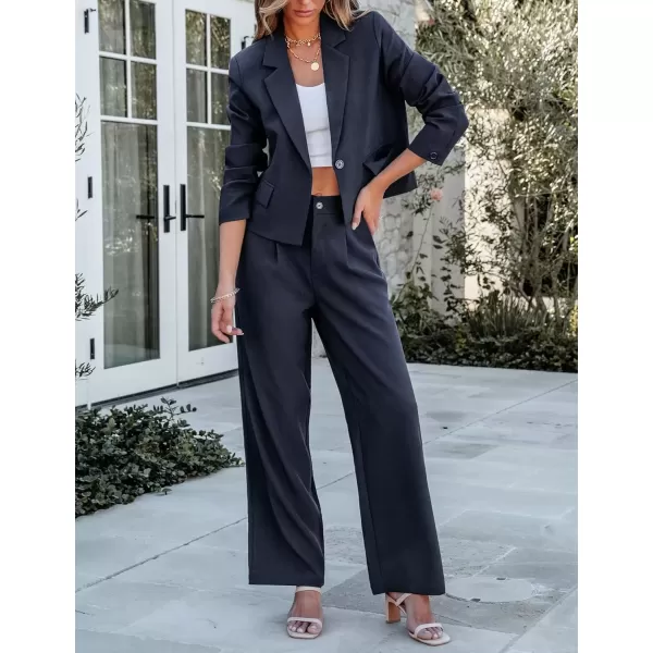 imageluvamia Suits for Women 2 Piece Sets Business Casual Outfits Dressy Cropped Blazer Wide Leg Pants Suit Office WorkNavy Blue