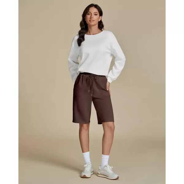 imageluvamia Sweat Shorts for Women Pull On Casual Athletic Bermuda Shorts Drawstring Long SweatShorts with PocketsBrown