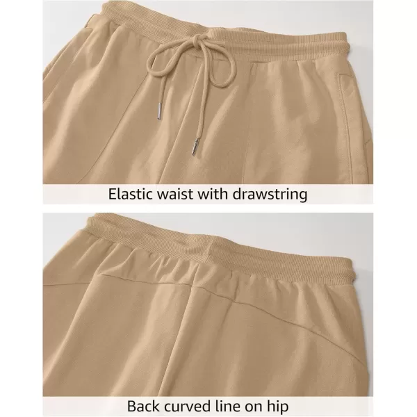 imageluvamia Sweat Shorts for Women Pull On Casual Athletic Bermuda Shorts Drawstring Long SweatShorts with PocketsLight Khaki