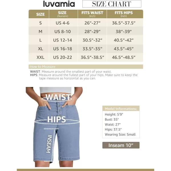 imageluvamia Bermuda Shorts for Women Jean High Waisted Trendy Patch Pockets Casual Summer Button Fly Stretchy Denim ShortsBay Blue